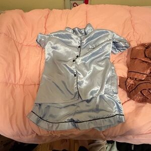 Women’s Blue Satin Pajama Set